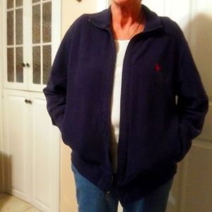Polo full zip cotton sweatshirt jacket w pockets